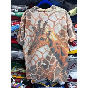 Radical Nature Giraffe All Over Print Vintage 90s T-Shirt Tan Brown 6823